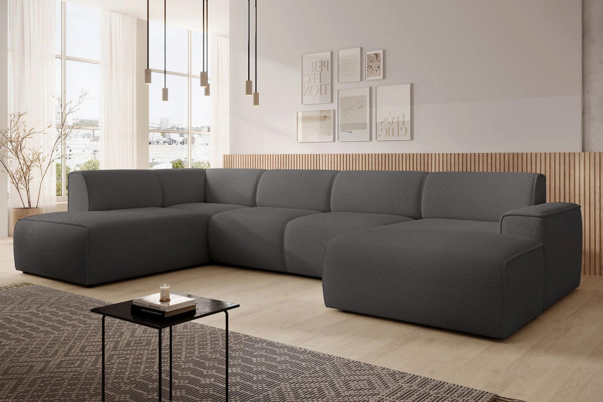 WOHNLANDSCHAFT Bouvi Dunkelgrau links - Dunkelgrau/Schwarz, Kunststoff/Textil (378/220cm) - Selsey