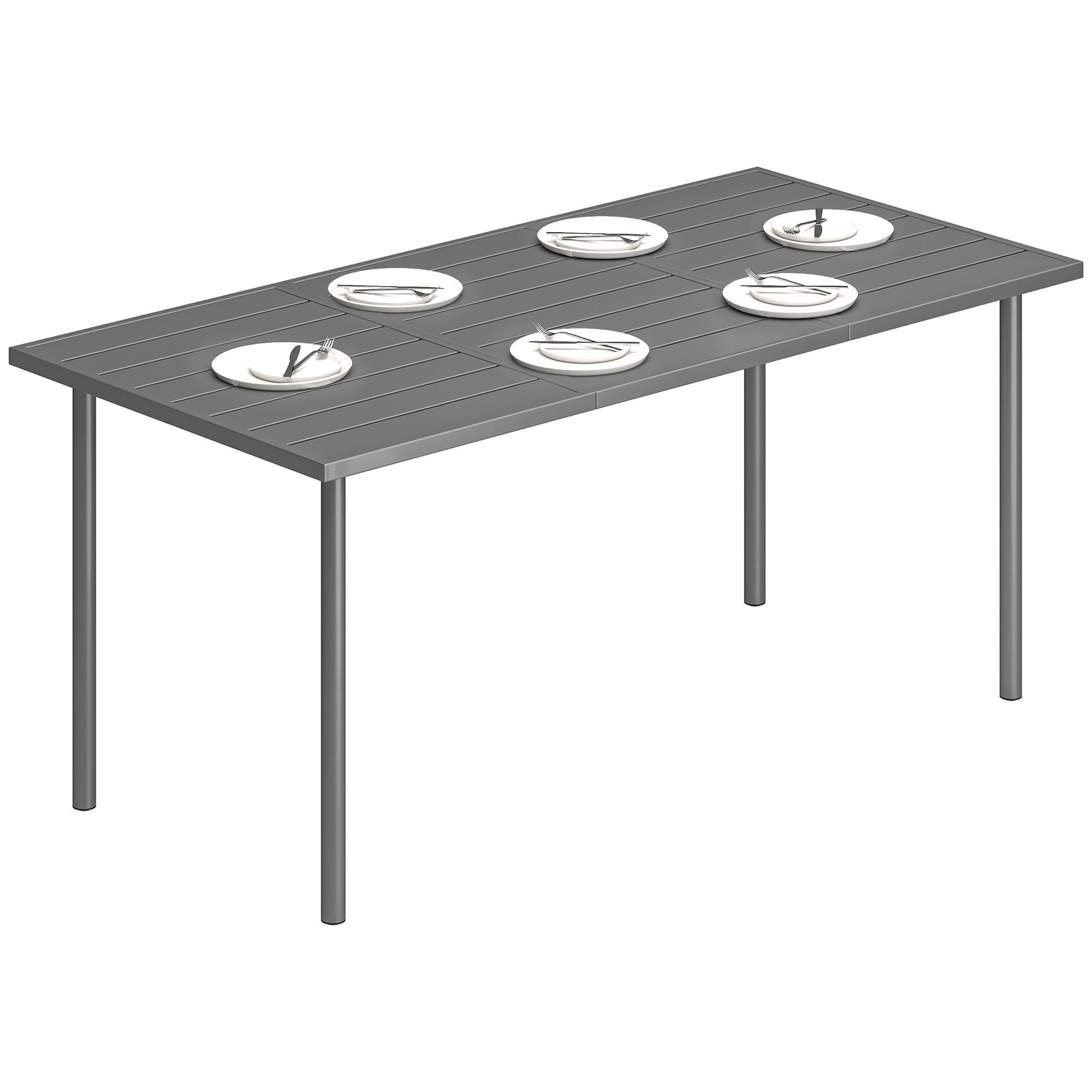 GARTENTISCH DE-07328 mit Lamellen-Tischplatte für 6 Personen Rechteckig - Dunkelgrau, Metall (165/80/74cm) - ComfortXL
