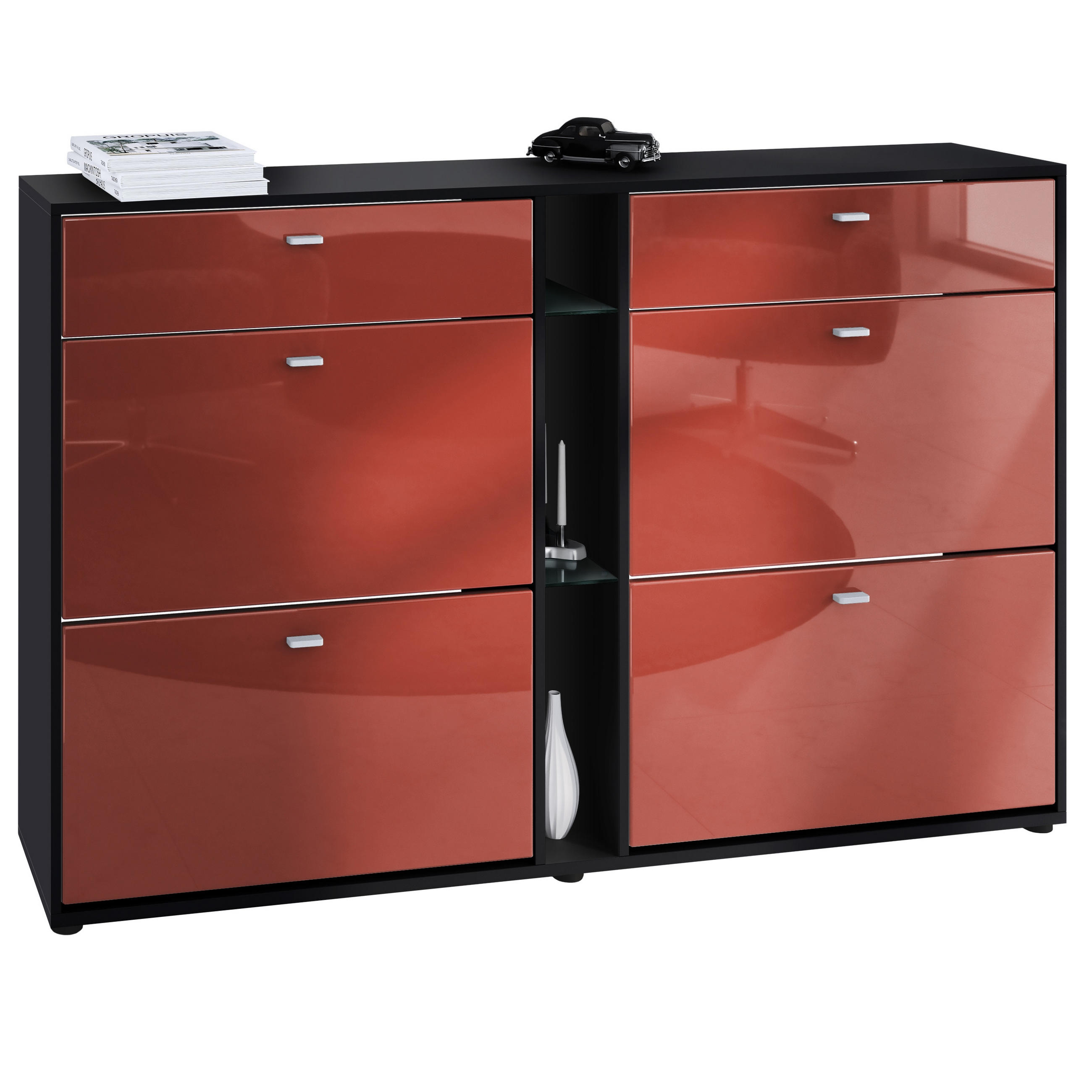 SCHUHSCHRANK Today Fronten in Bordeaux Hochglanz - Bordeaux, Holzwerkstoff (155.5/95/28cm) - Vladon