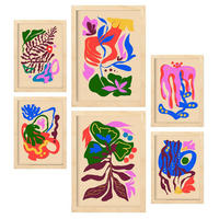 POSTER Set Mit 6 Malerisch 2 In Blume Zusammenfassung Ästhetische Dekorative Gemälde Für Ihr Wohnzimmer Zuhause A3 & A4 Rahmen Aus Hellem Holz - Beige, Papier (29/3cm) - Nacnic