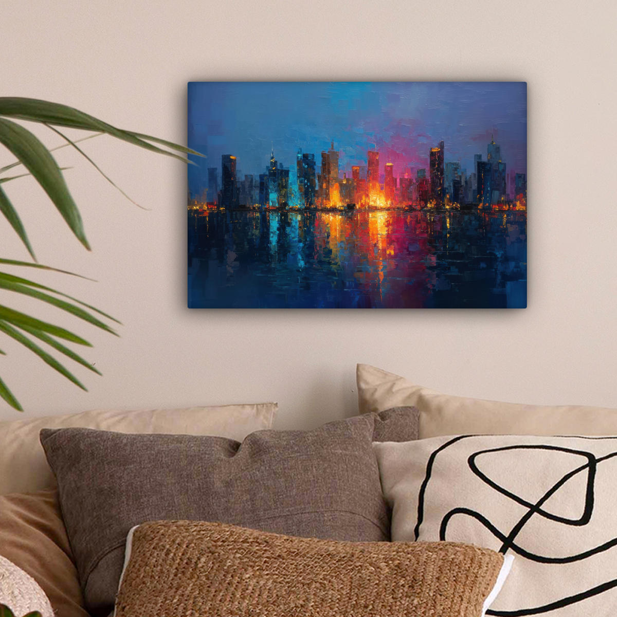 LEINWANDBILD Skyline - Pinselstriche - Dunkelblau - Leuchtend Deko Schlafzimmer 30x20 cm - Blau, Textil (30/20cm) - MuchoWow