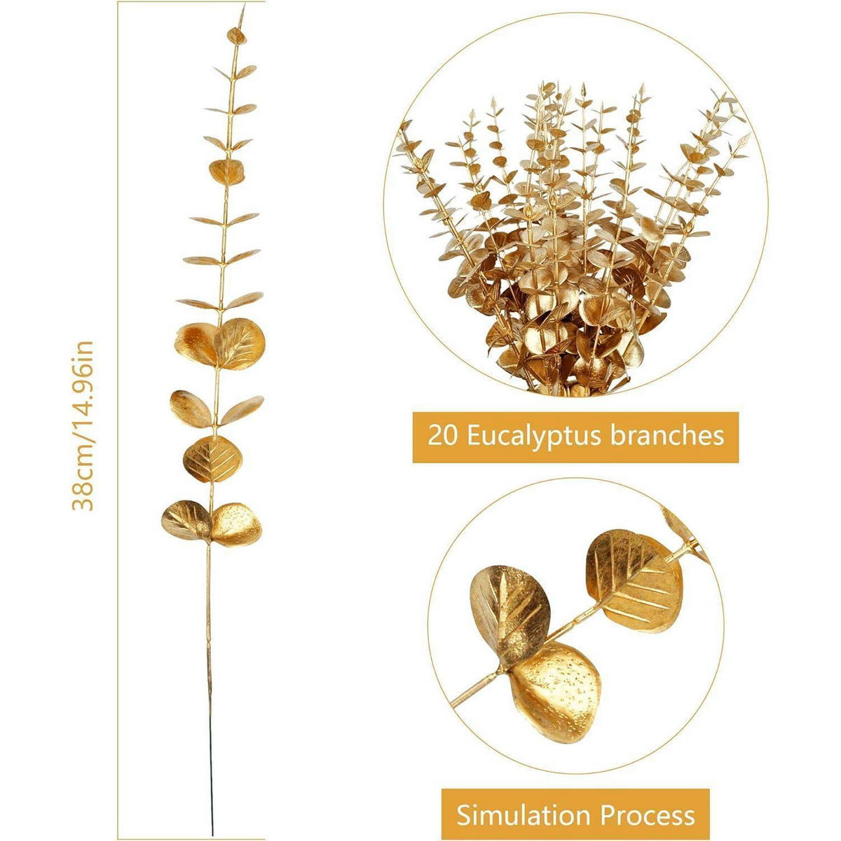 KÜNSTLICHE Eukalyptus Zweige 20 Stück Gold 38 cm - Goldfarben, Kunststoff (15cm)