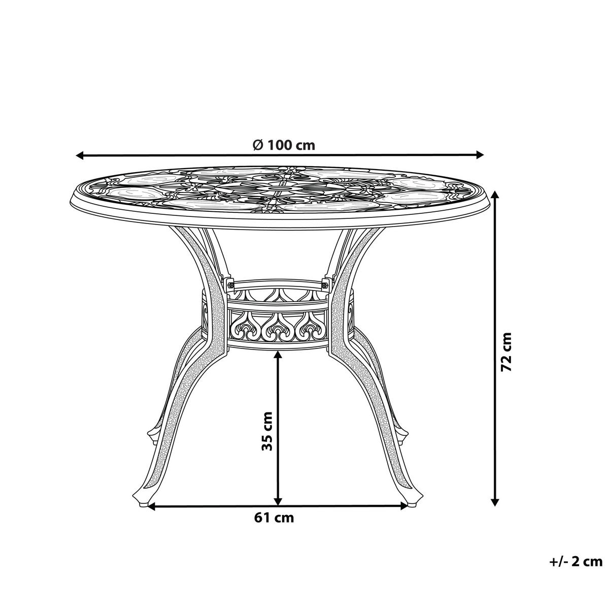 GARTENTISCH Aluminium dunkelbraun 100 cm Sapri - Dunkelbraun, Metall (100/100/72cm) - Beliani