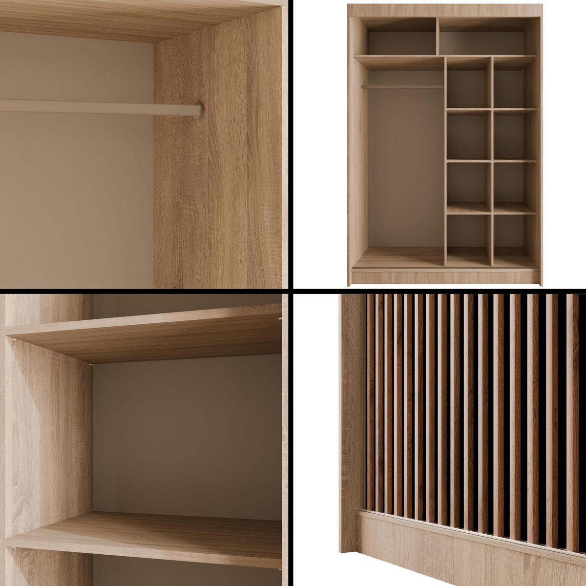 KLEIDERSCHRANK mit Lamel-Schiebetüren VILANv2 - 150 cm Sonoma Eiche + Lamelle Eiche Wotan - Eiche Wotan/Sonoma Eiche, Holzwerkstoff (150/215/61cm) - ALTDECOR