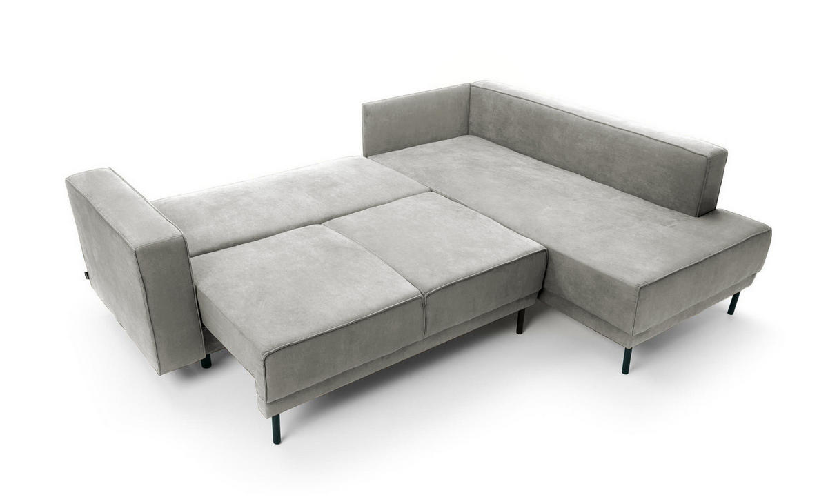 ECKSOFA Rodario Hellgrau Velours - Hellgrau/Schwarz, Textil/Metall (247/187cm) - Selsey