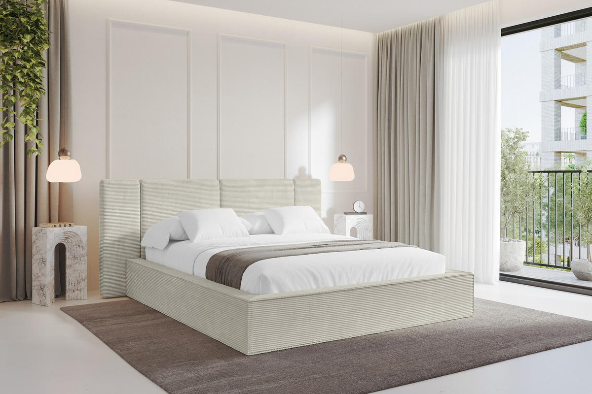 POLSTERBETT mit Bettkasten und Lattenrost, Boxbett ohne Matratze - RIVO 180x200 Creme - Sahara, Holzwerkstoff/Textil (180/200cm) - ALTDECOR