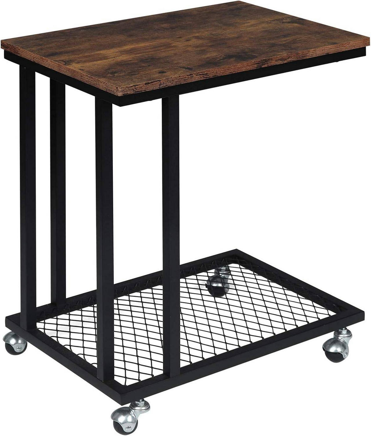 BEISTELLTISCH, mit Metallgestell und vernetzter Ablagefläche - Dunkelbraun/Schwarz, Holzwerkstoff/Metall (36/51/61cm) - Woltu