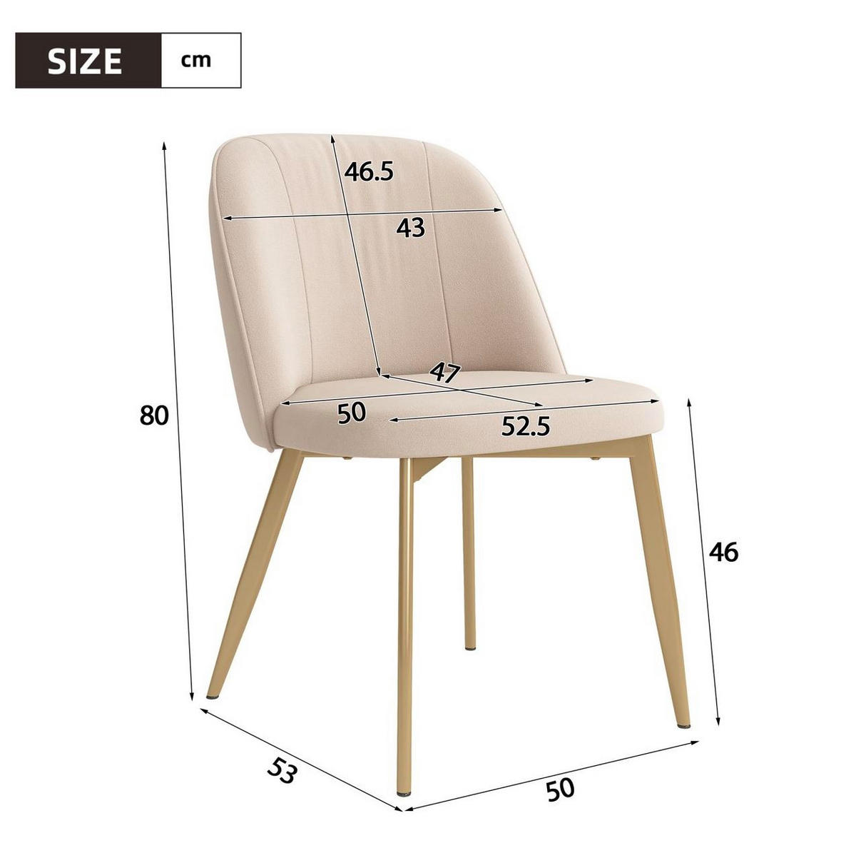 ESSZIMMERSTUHL 6er-Set Samt Beige mit goldfarbenen Metallbeinen - Beige, Metall (50/80/53.2cm) - Meubliv