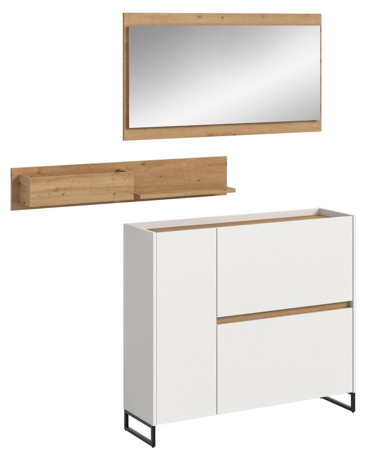 GARDEROBE-SET weiß und Artisan Eiche, Garderobe 3-teilig, 140 x 192 cm, Soft-Close, Borga - Schwarz/Weiß, Holzwerkstoff/Metall (140/192/32cm) - Inn.Furn