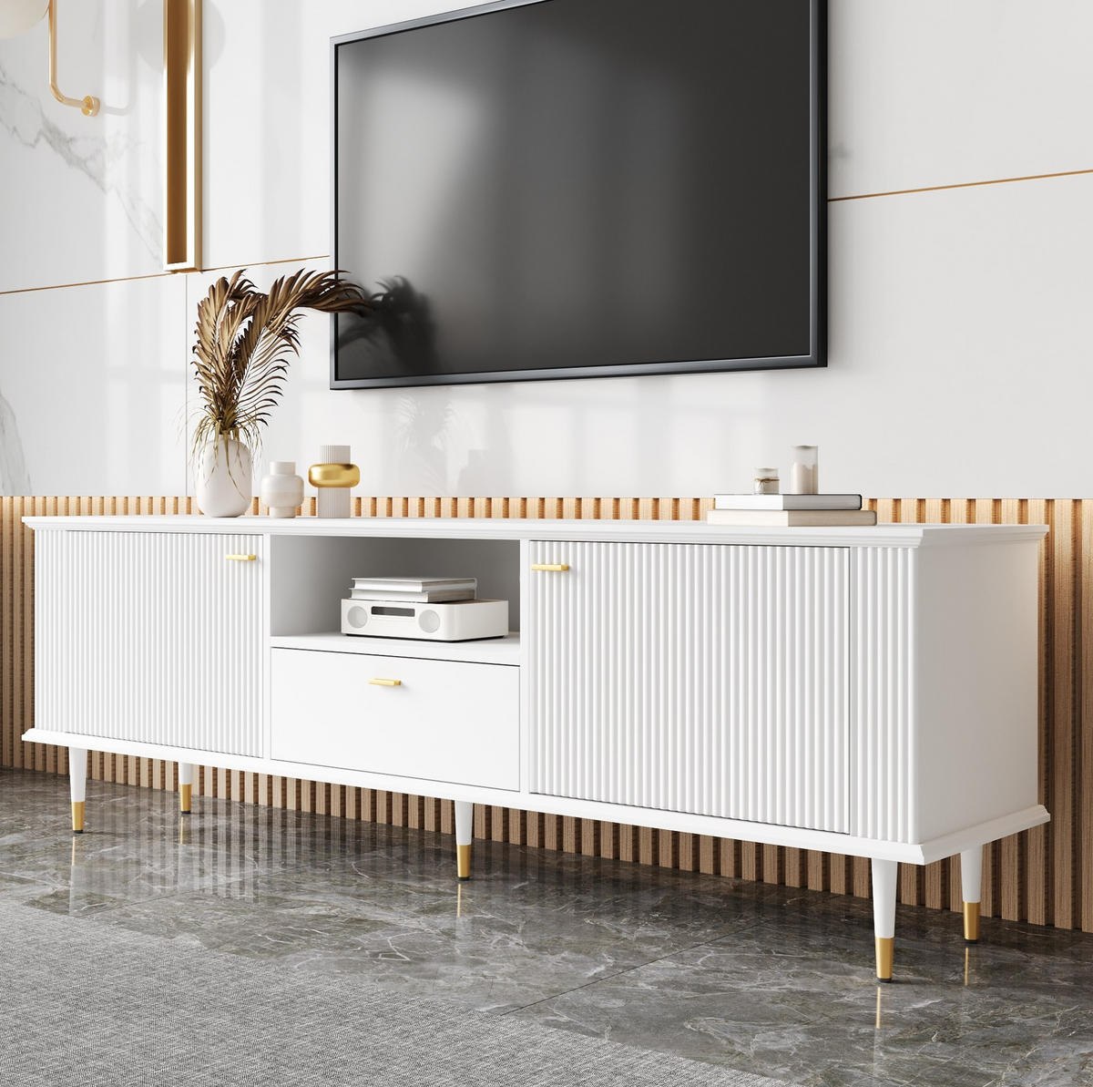 TV-SCHRANK mit 2 Türen und Schublade 170 cm MDF Weiß - Weiß, Holzwerkstoff (36/54/170cm) - Beauniv