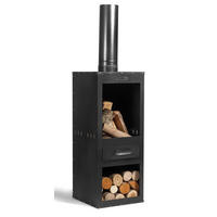 GARTENOFEN Delaware Stahl 150 cm mit Brennkammer & Holzlager - Schwarz, Metall (40/150/40cm) - Mr. Deko