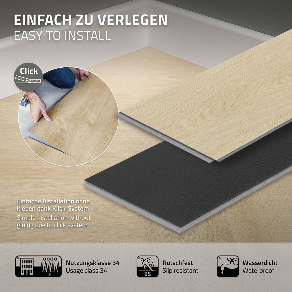 VINYLBODEN Click 1,56m²/20 Dielen Fischgrät Eiche Natur - Beige, Kunststoff (61.5/12.8/0.42cm) - ML-DESIGN