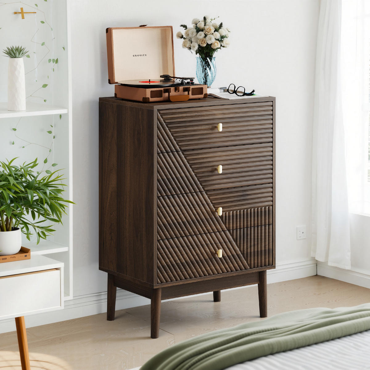SIDEBOARD 60 cm Walnuss – Schubladenschrank mit 4 Schubladen & Massivholzbeinen Modern - Walnussfarben/Braun, Holzwerkstoff (60/90/40cm) - Urban Meuble