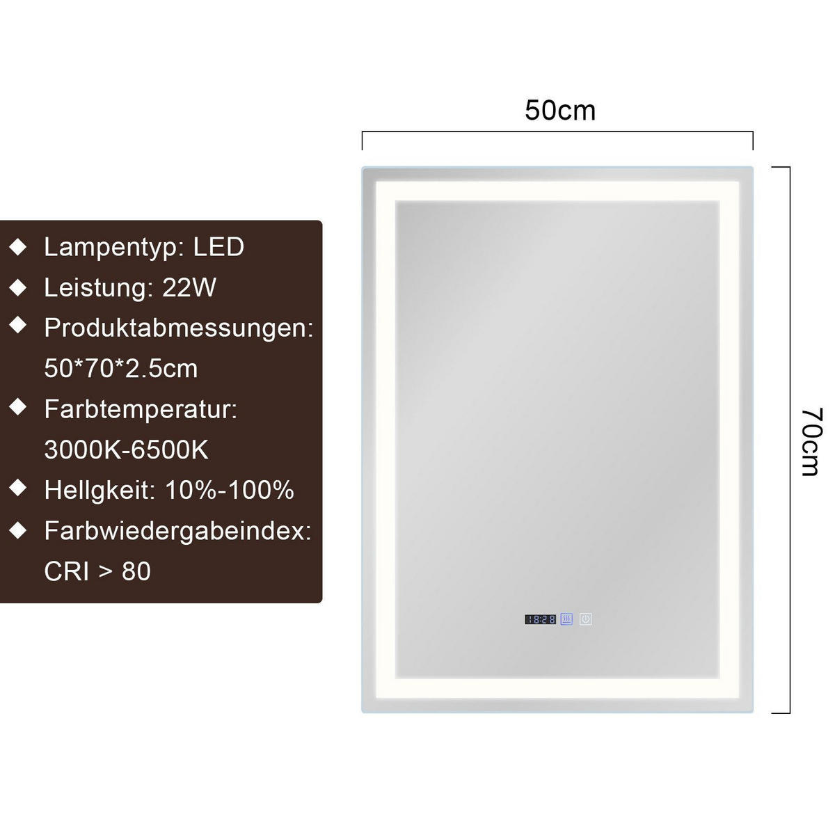 BADSPIEGEL Noxvin 50/2.5/70 cm - Silberfarben, Glas/Metall (2.5/70/50cm) - ZMH