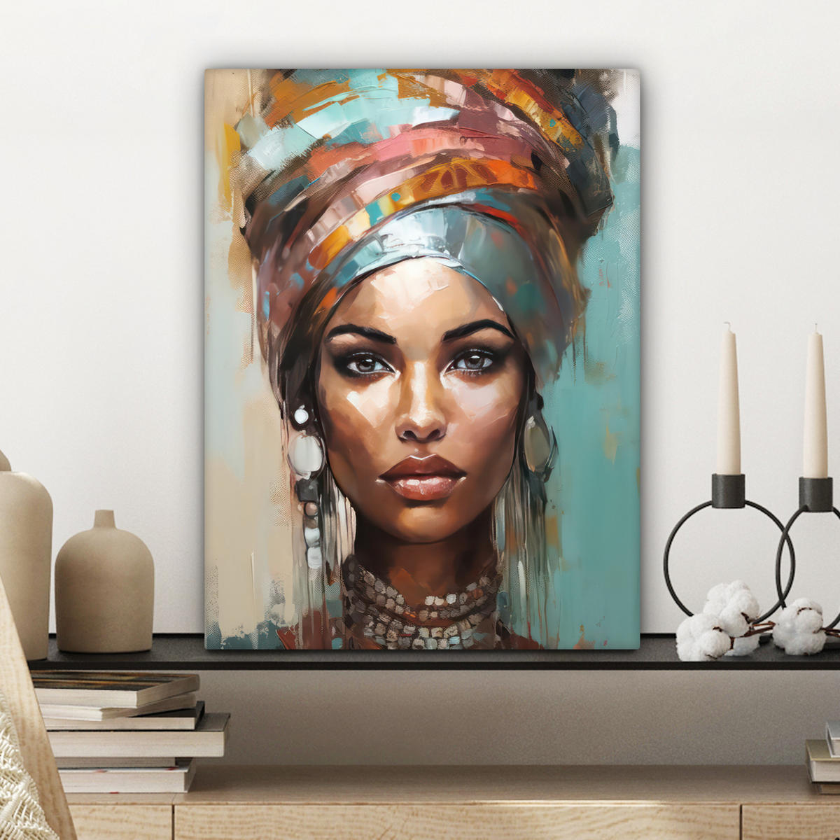 LEINWANDBILD Frau - Kunst - Schmuck - Porträt 30x40 cm - Blaugrau, Textil (30/40cm) - MuchoWow