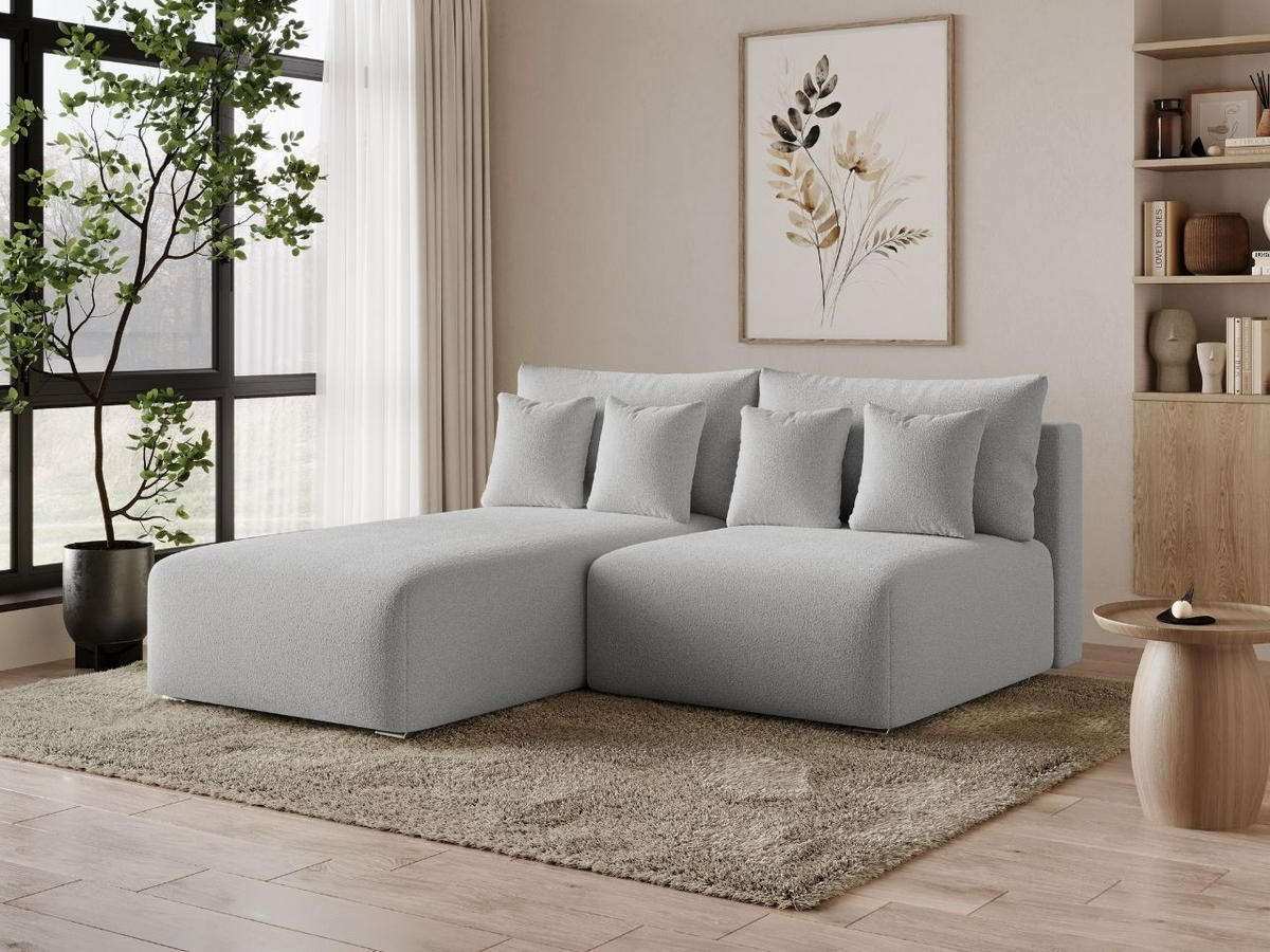 ECKSOFA Ronni Bouclé-Stoff Grau Rechts - Grau, Holz/Textil (206/190cm) - Graingold