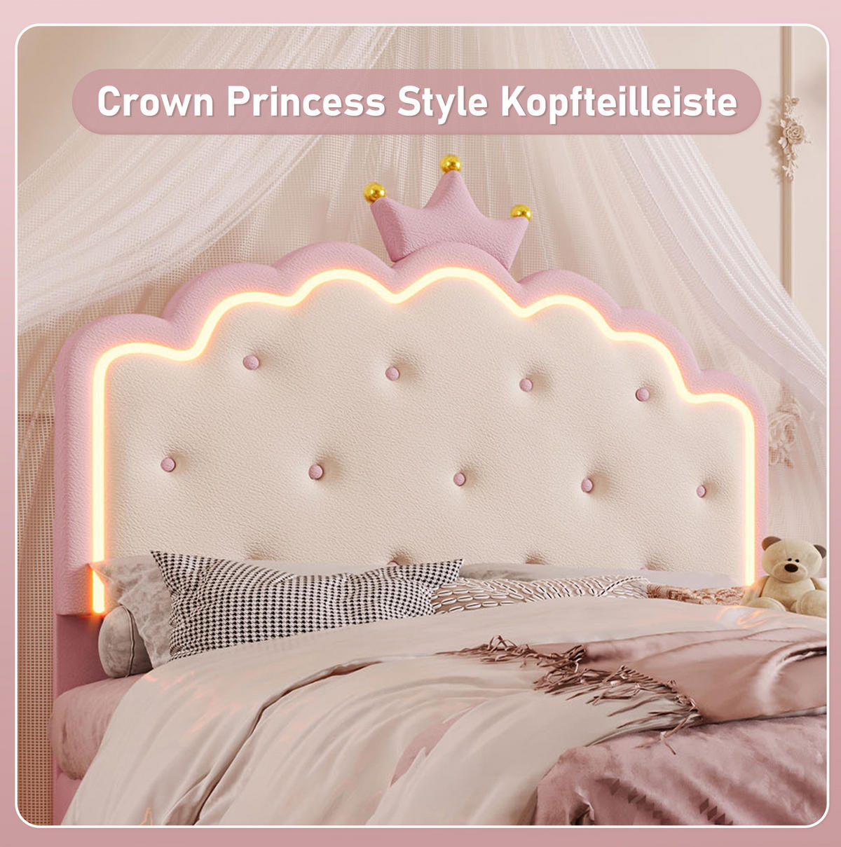 ČALÚNENÁ posteľ z PU a MDF 140x200 cm ružová s LED osvetlením, lamelovým roštom a stabilnými kovovými nohami - ružová, plast (140/200cm) - Modfu