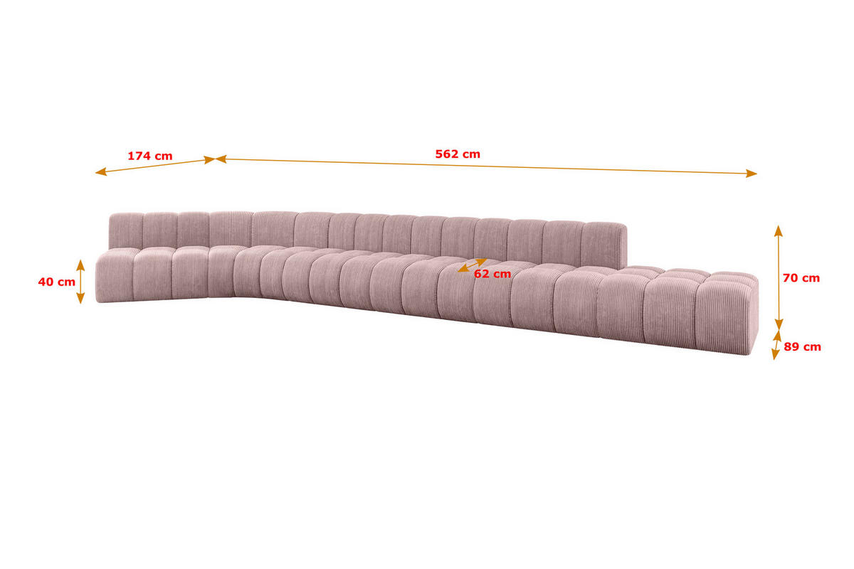 ECKSOFA modulares Sofa Brilo-L3 - 562x174x70 cm Rosa - Rosa, Holzwerkstoff/Textil (562/174cm) - ALTDECOR