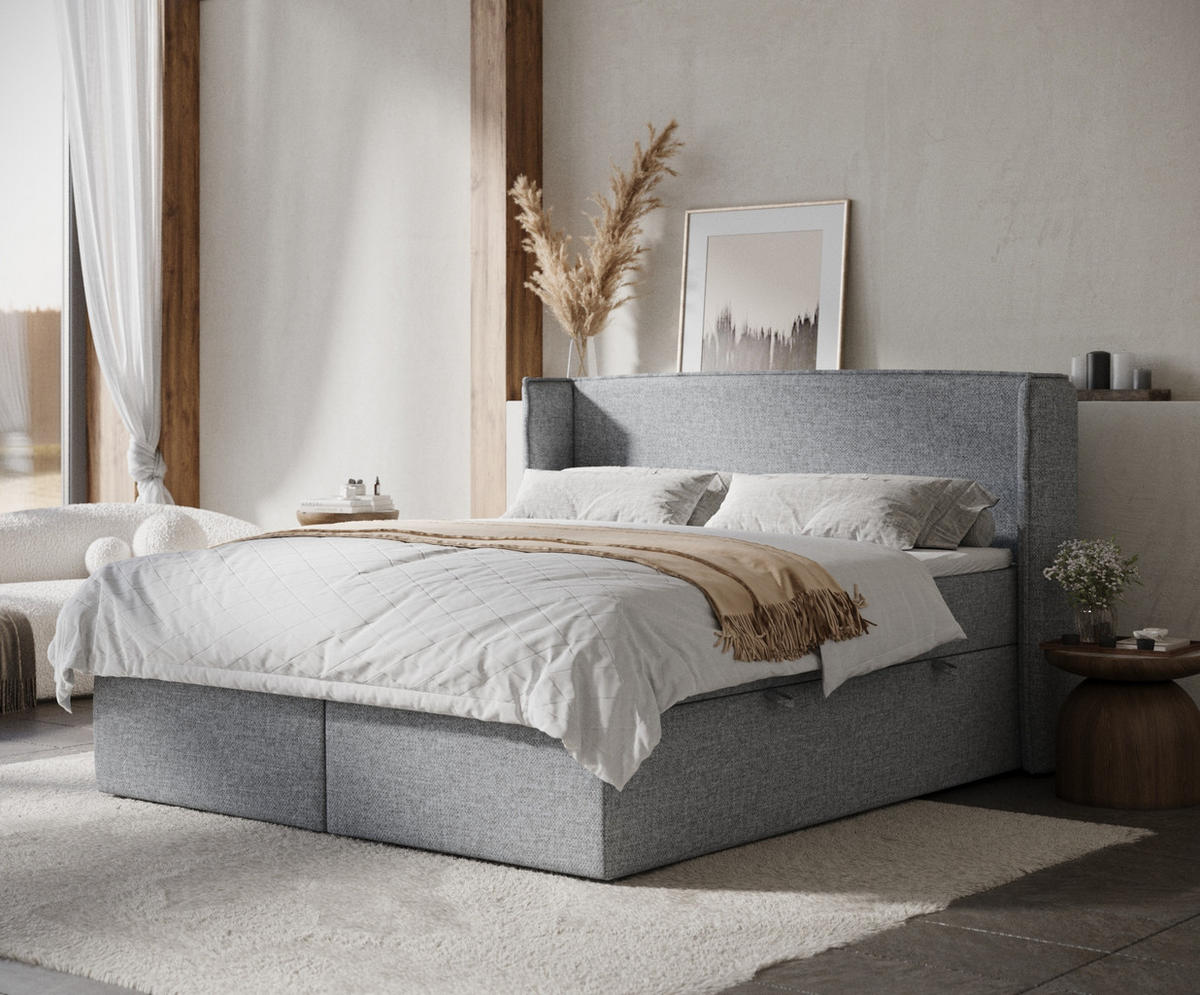 BOXBETT Skyline Grau 160/200 cm mit Matratze und Topper - Schwarz/Grau, Holz/Holzwerkstoff (160/200cm) - Maison de Reve