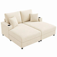 SOFA 2-Sitzer 163x140 cm Cord Beige mit USB und Getränkehaltern - Beige, Textil (140/82/163cm) - Meubliv
