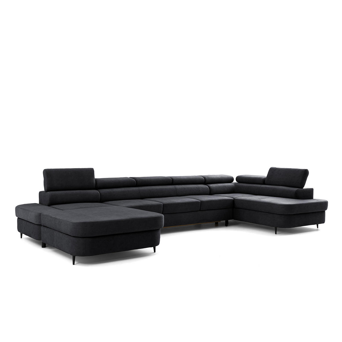 ECKSOFA U-Form PRIAM MAXI U Rechts mit Schlaffunktion 125x317 Velours Dunkelgrau - Dunkelgrau/Schwarz, Holz/Textil (400/91/203cm) - Muffo