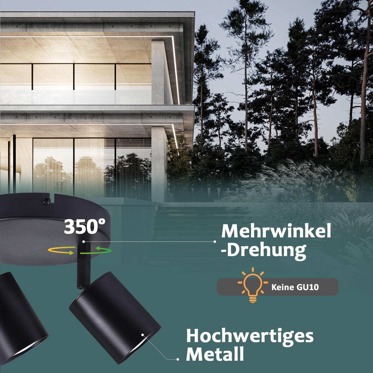 STRAHLER Bayreuth 2-flammig 15/15/14.4 cm - Schwarz, Metall (15/15/14.4cm) - Nettlife