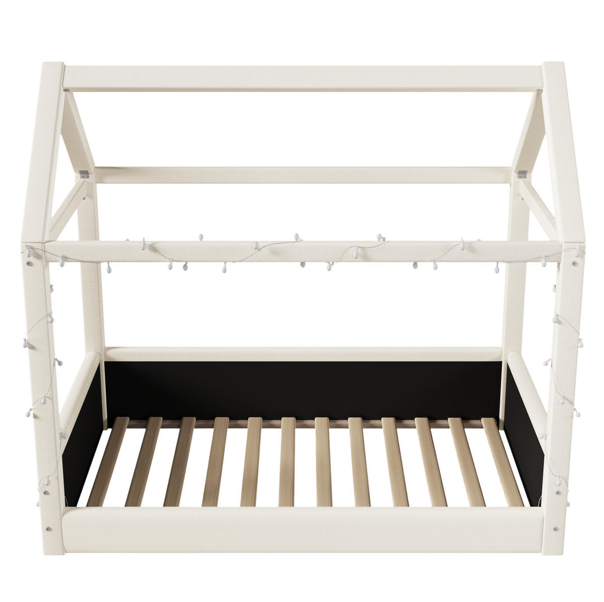 KINDERBETT 90/200 cm aus MDF mit LED-Beleuchtung und Hausdesign, Beige - Beige, Holzwerkstoff (90/200cm) - Redom