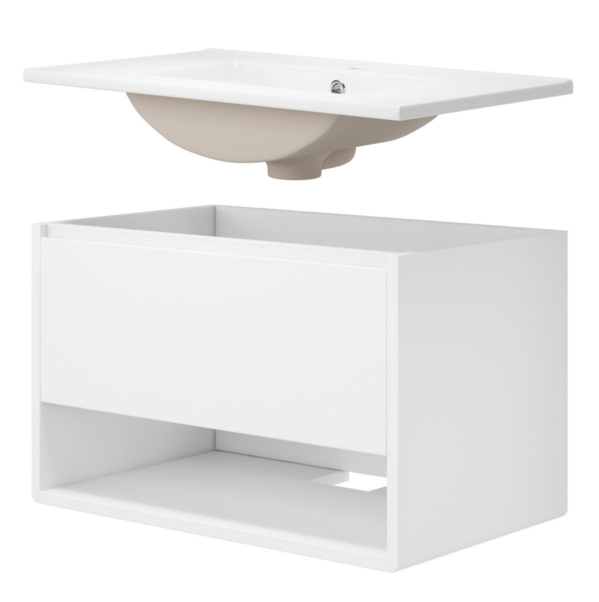 WASCHTISCHKOMBI 76,5/46/45 cm in Weiß mit LED-Sensorleuchte und Soft-Close - Weiß, Holzwerkstoff (76/45/46cm) - BEAOK