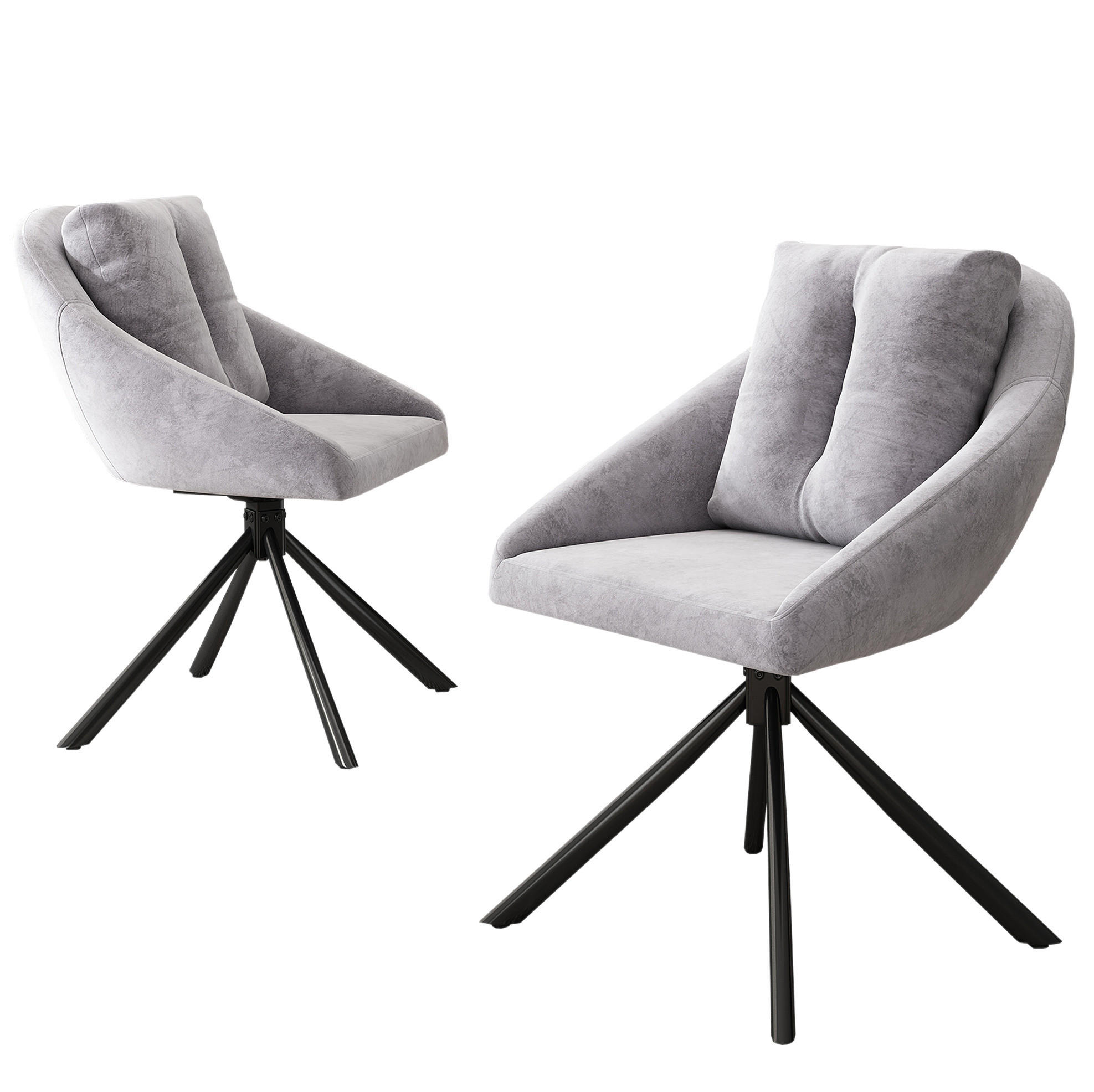 DREHSTUHL 2er-Set Grau aus Samt mit Rollen - Grau, Metall (62.23/49.53/72.39cm) - OKMYHOME