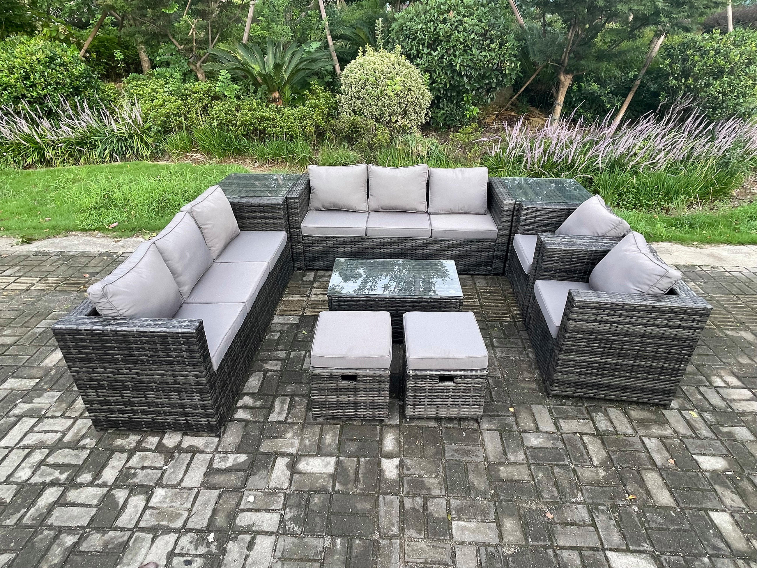 GARTENMÖBELSET Polyrattan 9-Sitzer - Dunkelgrau, Metall - Fimous