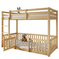 ETAGENBETT 90x200 cm, mit Schutzgeländer & rechtwinkliger Treppe, Massivholz, Natur - Naturfarben, Holz (90/200cm)