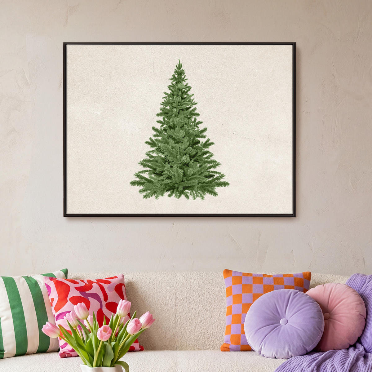 LEINWAND Bilder mit Rahmen - Weihnachtsbaum - Grün - Weihnachten - Feiertage - 100x70 - Olivgrün, Textil (100/70cm) - MuchoWow