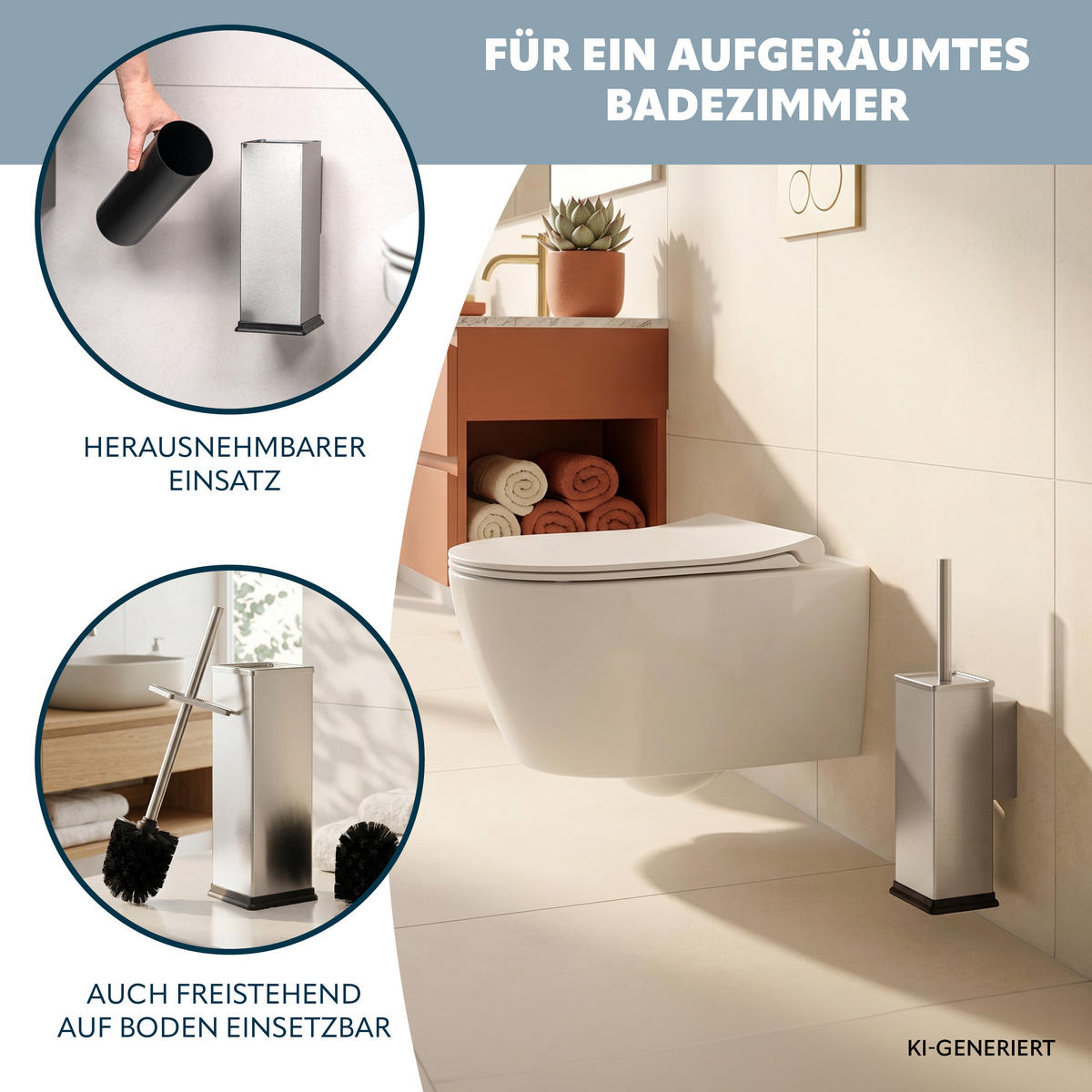 WC-GARNITUR inkl. Wandhalterung - Edelstahlfarben, Metall (10/39/14.5cm) - bremermann