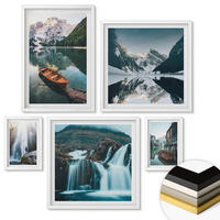 WANDBILDER 5er-Set - 50x50 cm & 20x30 cm & 40x60 cm Weißer Rahmen - Spiegelung der Boote auf Bergseen - Weiß, Kunststoff (40/60cm) - ArtPrintCave