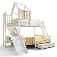ETAGENBETT aus Massivholz und MDF 90x200/140x200 cm Weiß/Natur mit Rutsche und Schublade - Weiß, Holzwerkstoff (90/200cm) - IVMEU