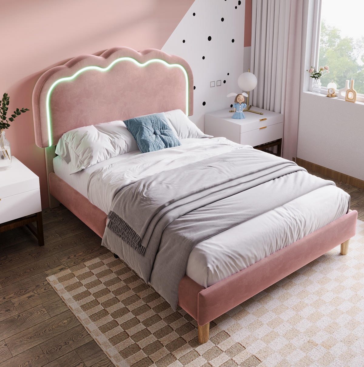 POLSTERBETT mit LED-Kopfteil 90x190 cm Samt Pink - Pink, Metall (90/190cm) - Meubliv