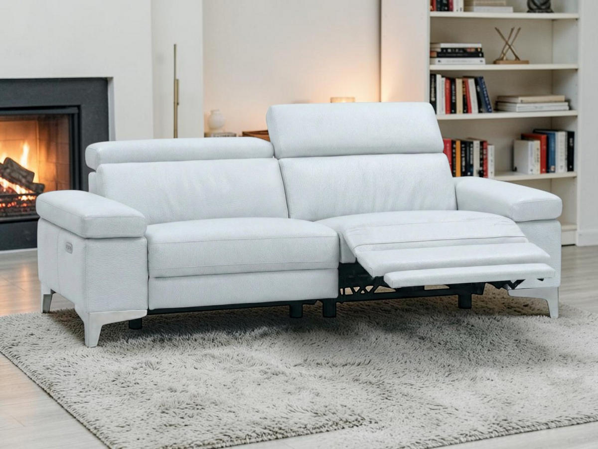 3-SITZER Sofa Talisman Echtleder mit 1 x Relaxfunktion Weiß - Weiß, Leder/Metall (216/80/100cm)