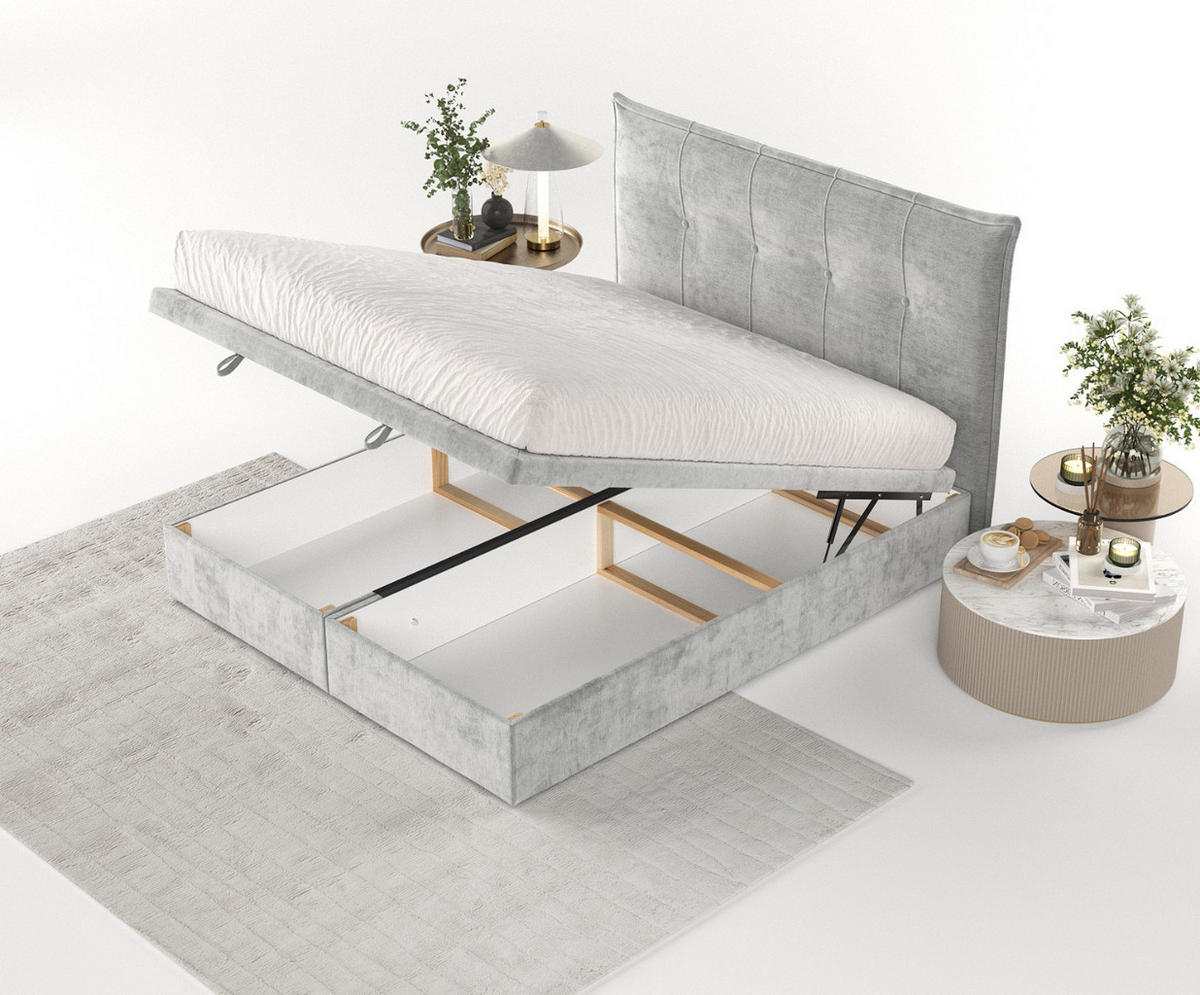 POLSTERBETT Liano mit Stauraum 160/200 cm Hellgrau im Lotta Stoff - Hellgrau/Schwarz, Holz/Holzwerkstoff (160/200cm) - AltaBeds