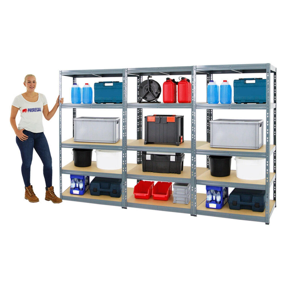 SCHWERLASTREGAL Tiger 3er-Set mit 3x 180x90x60 cm Fachlast 265 kg Grau - Grau, Metall (270/180/60cm) - PROREGAL