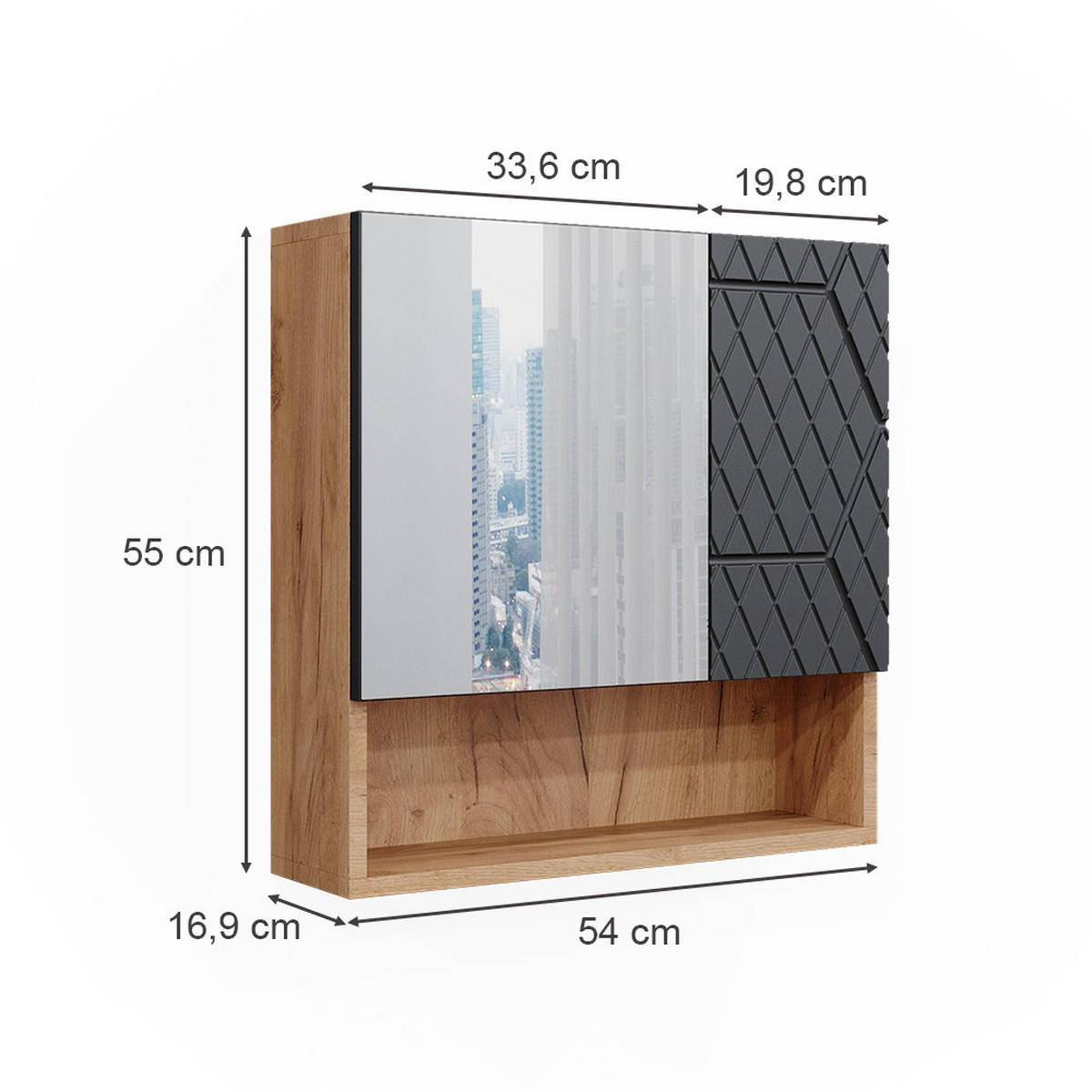 BADSPIEGELSCHRANK Irma Goldkraft Eiche 54 x 55 cm - Anthrazit, Holzwerkstoff (54/55/16.9cm) - Vicco