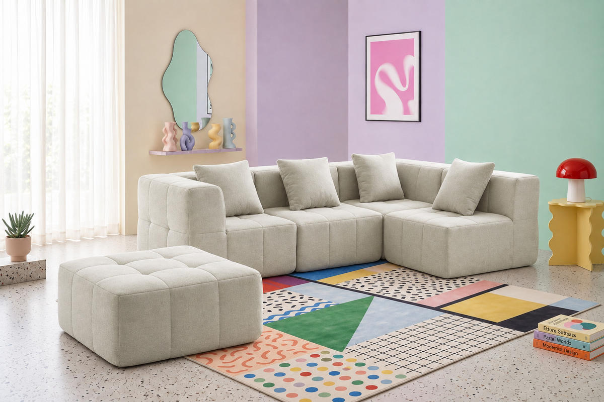 ECKSOFA Bouclé-Stoff Cremebeige - Beige, Textil (260/190cm) - MILYsofa