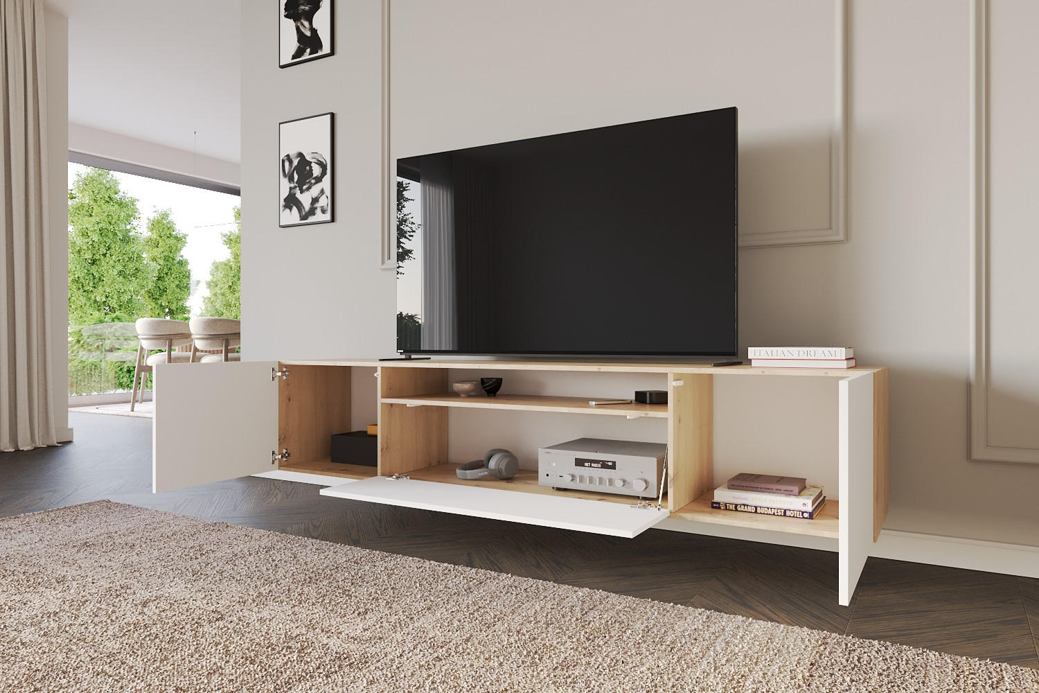 LOWBOARD ELIO-W 200x40x41 cm - Artisan / Weiß - Eiche Artisan, Holzwerkstoff (200/40/41cm) - ALTDECOR