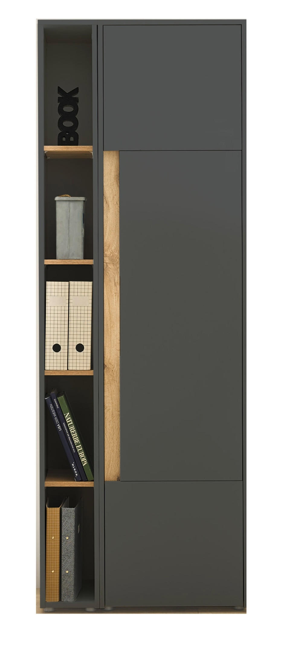 AKTENSCHRANK Set 2-teilig grau, Eiche Wotan 70 x 200 cm, Schrank-Regal-Kombination mit 5 Ordnerhöhen - Eiche Wotan/Schwarz, Holzwerkstoff/Kunststoff (70/200/40cm) - Furn.Design