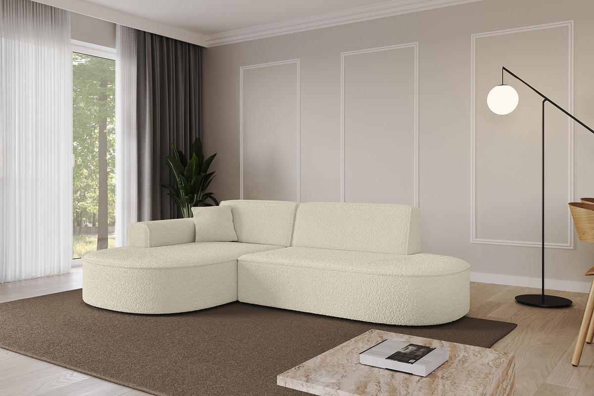 ECKSOFA Ottomane Links MARI-L1 - 232x163x73,5 cm Beige Bouclé - Beige/Schwarz, Holzwerkstoff/Kunststoff (163/234cm) - ALTDECOR