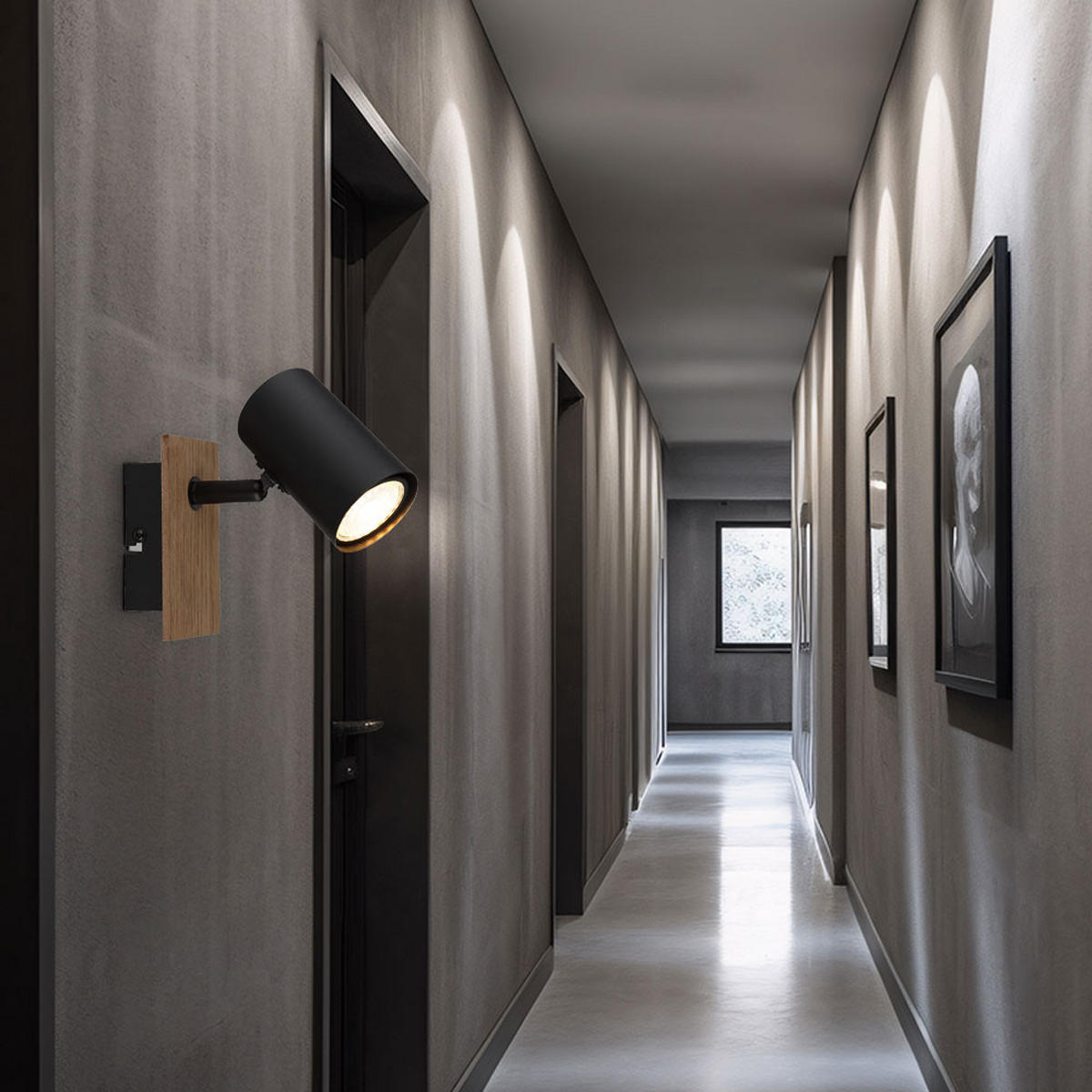 WANDLEUCHTE Holzoptik Schwarz beweglicher Spot - Schwarz, Metall (6/13.4/15.1cm) - Globo Lighting