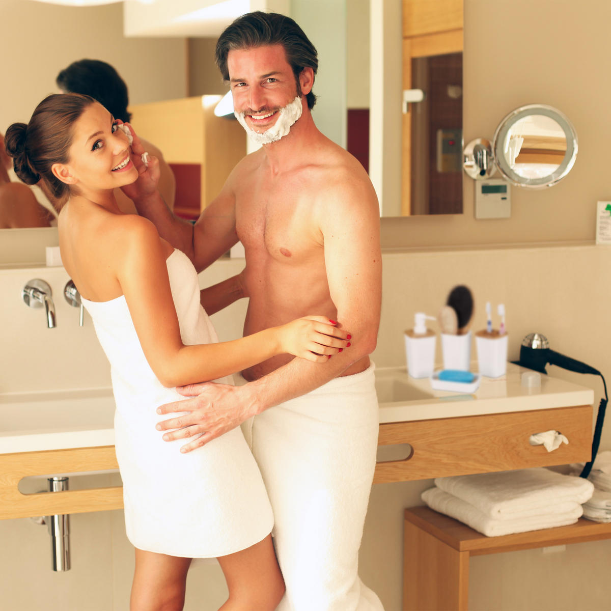 4-TEILIGES Badaccessoires-Set - Weiß, Holz/Kunststoff (7/17.5/7cm) - Relaxdays