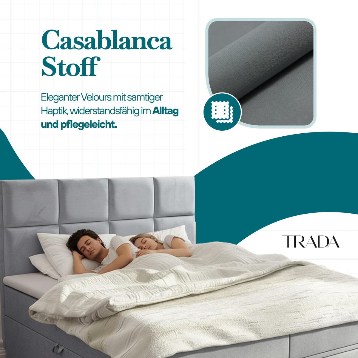 BOXBETT 140x200 cm, GARDA, Bettkasten und Taschenmatratze, Elegant Topper und Schubladen, Dunkelgrau - Dunkelgrau, Holzwerkstoff/Kunststoff (140/200cm) - Trada