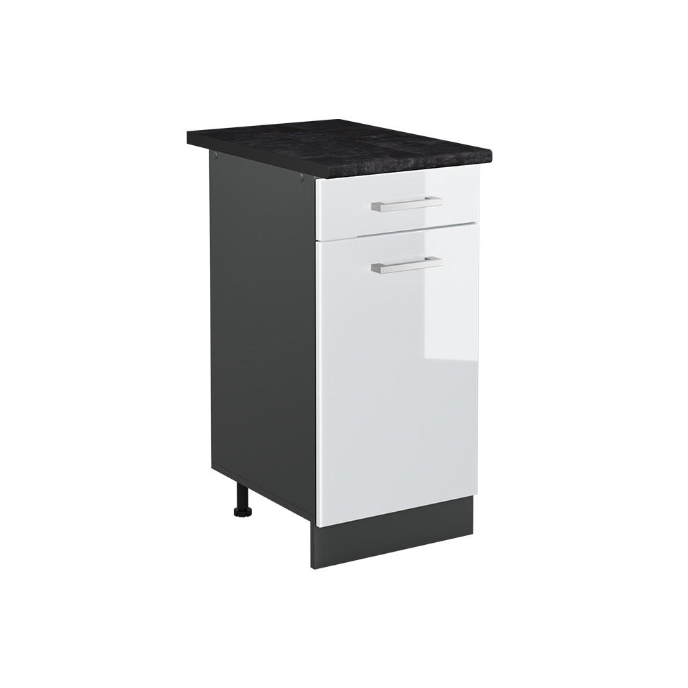 KÖKSUNDERSKÅP R-Line, Vit högblank/antracit, 40 cm antracitas stalviršis Vit högglans, Antracit 81.6/40/60 cm