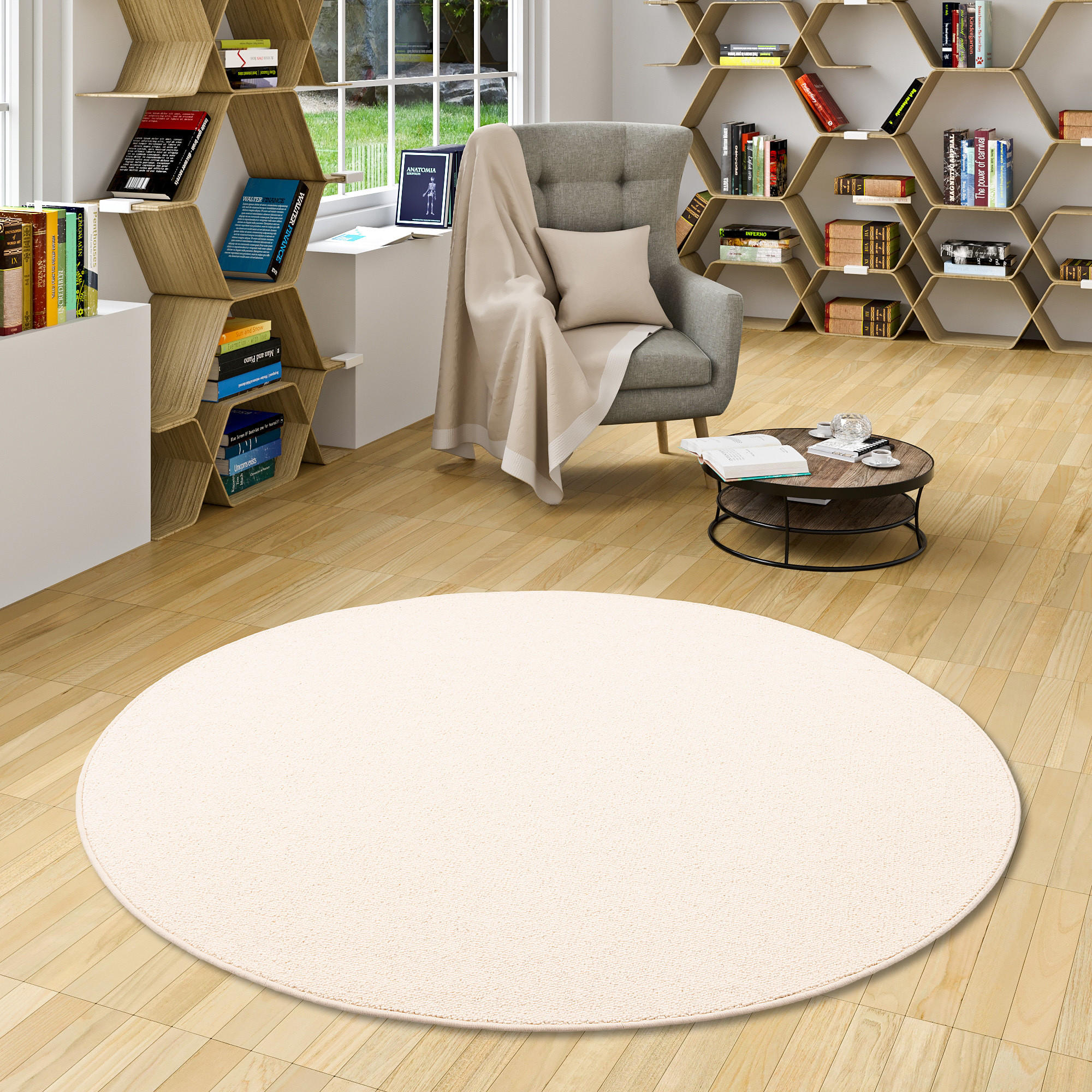 NATUR TEPPICH WOLLE BERBER RUND - Creme, Textil (200/200cm) - Snapstyle