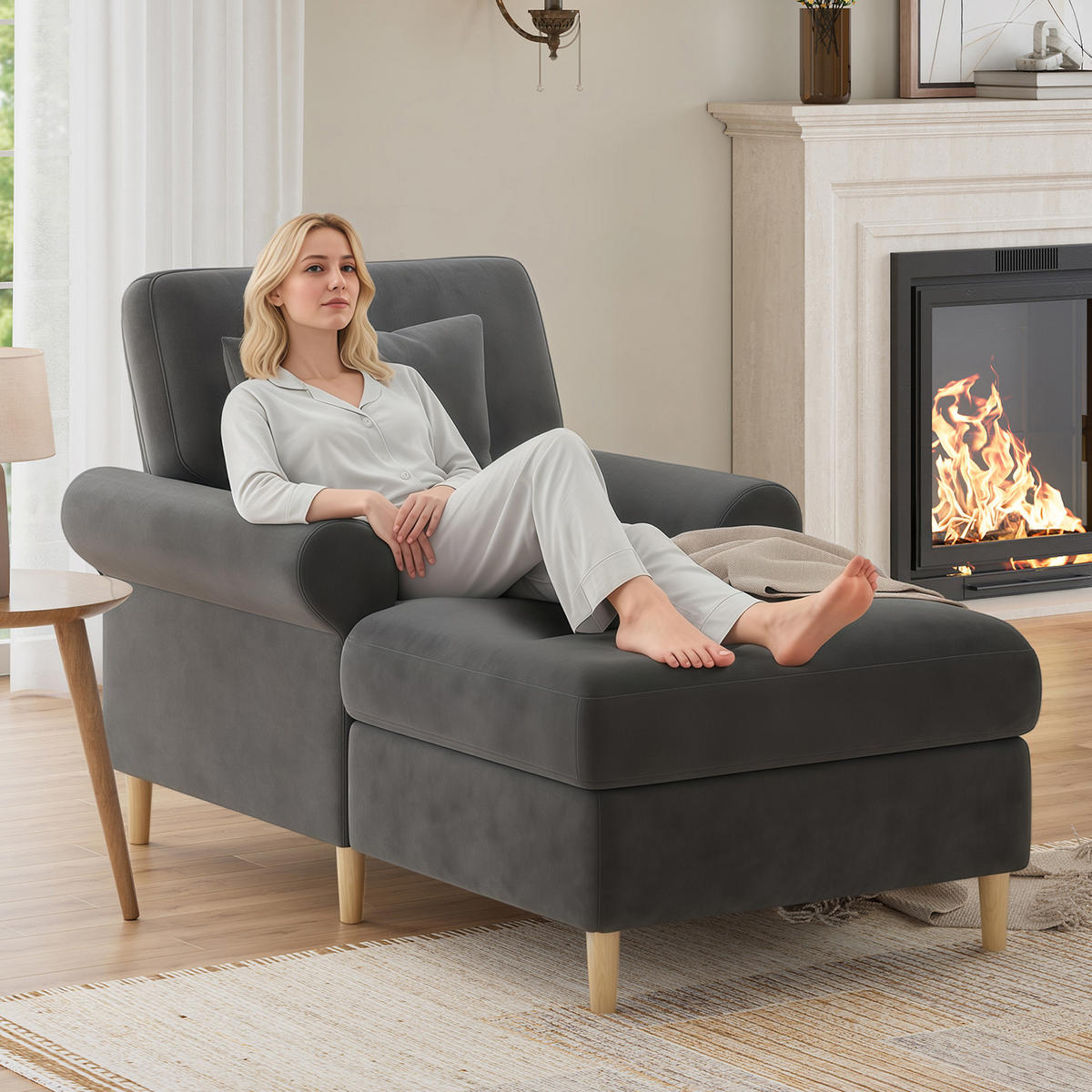 RELAXSESSEL 133x87x90 mit Liegefunktion und ergonomischer Rückenlehne, abnehmbare Kissen, samt, grau - Grau, Textil (87/90/133cm) - Luhomfu